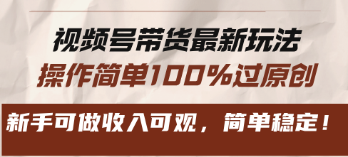 视频号带货最新玩法，操作简单100%过原创，新手可做收入可观，简单稳定！-蚂蚁汇资源分享项目网