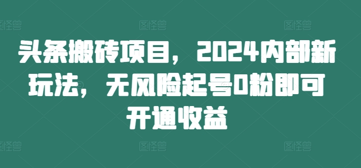 头条搬砖项目，2024内部新玩法，无风险起号0粉即可开通收益-蚂蚁汇资源分享项目网
