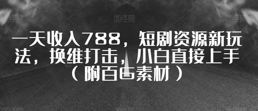 一天收入788，短剧资源新玩法，换维打击，小白直接上手（附百G素材）【揭秘】-蚂蚁汇资源分享项目网
