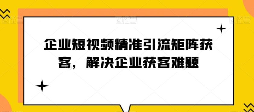 企业短视频精准引流矩阵获客，解决企业获客难题-蚂蚁汇资源分享项目网