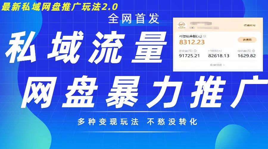 最新暴力私域网盘拉新玩法2.0，多种变现模式，并打造私域回流，轻松日入500+【揭秘】-蚂蚁汇资源分享项目网