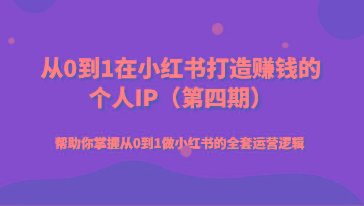 从0到1在小红书打造赚钱的个人IP(第四期)帮助你掌握从0到1做小红书的全套运营逻辑-蚂蚁汇资源分享项目网