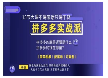 朋哥电商(拼多多实战派)，15节大课不讲废话只讲干货，简单粗暴 能落地 可复制-蚂蚁汇资源分享项目网