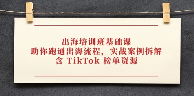 出海培训班基础课，助你跑通出海流程，实战案例拆解，含 TikTok 榜单资源-蚂蚁汇资源分享项目网