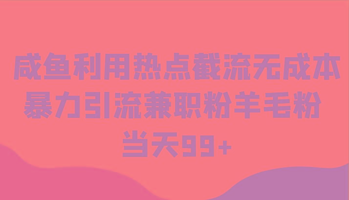 咸鱼利用热点截流无成本暴力引流兼职粉羊毛粉 当天99+-蚂蚁汇资源分享项目网