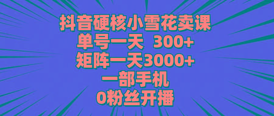 (9551期)抖音硬核小雪花卖课，单号一天300+，矩阵一天3000+，一部手机0粉丝开播-蚂蚁汇资源分享项目网