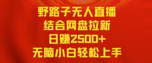 野路子无人直播结合网盘拉新,日赚2500+,小白无脑轻松上手【揭秘】